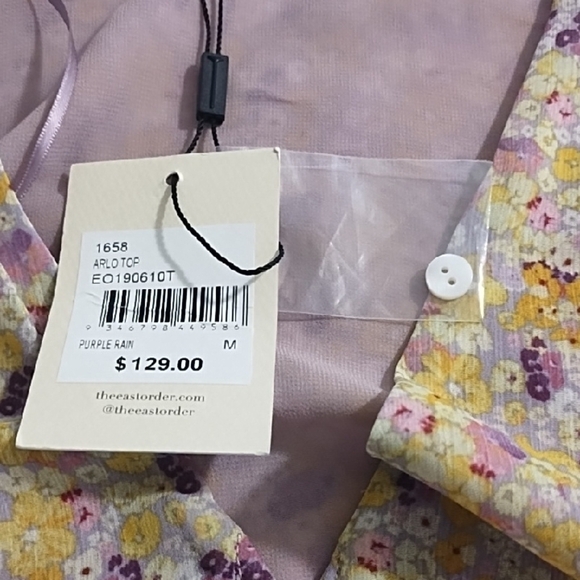 Yellow & Lavendar Floral Peplum Button Up Blouse with Flutter Sleeves Low V-Neck - Picture 7 of 9